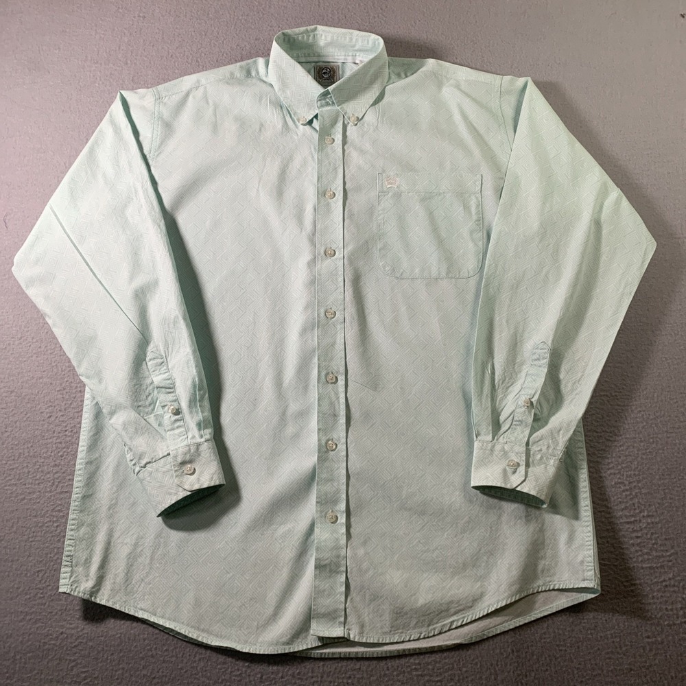 Cinch Mens Seafoam Green Geometric Print Long Sleeve Button Down Western Shirt M